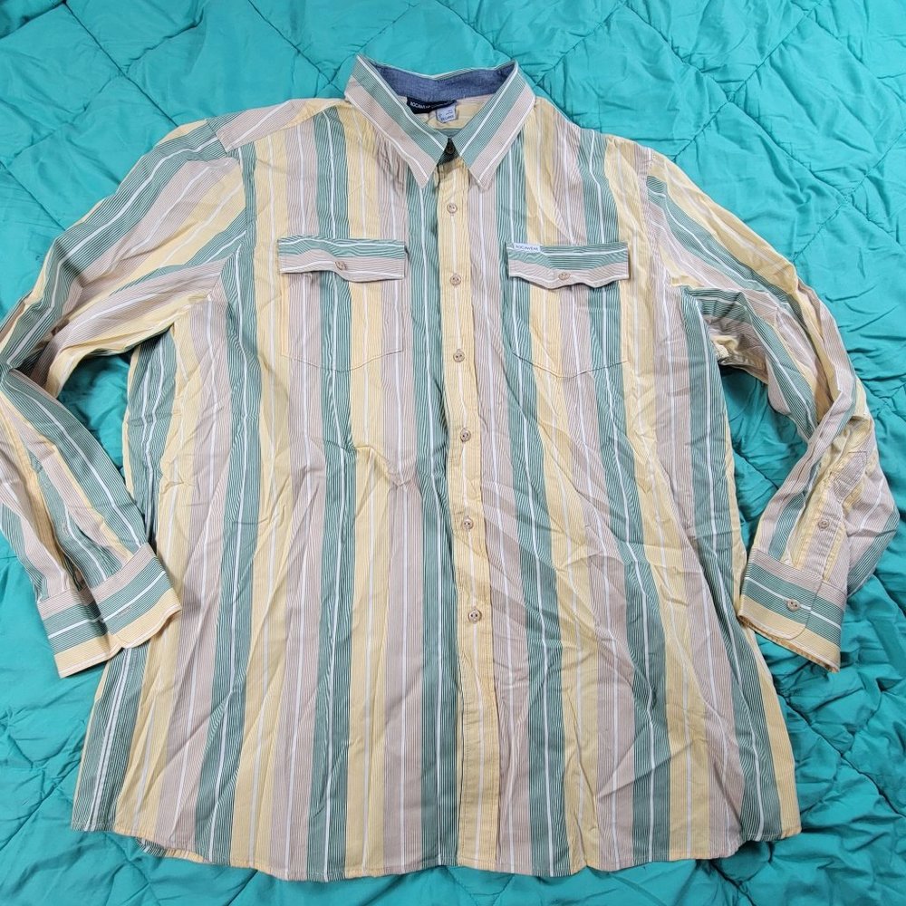Rocawear Mens 3XL XXXL Multicolor Button Shirt Long Sleeve Tri Tone The Charm